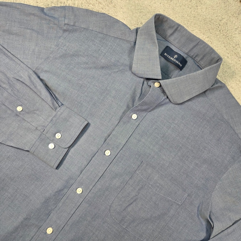 Buttoned Down Dress Shirt Mens 17 Blue Supima Cotton Stretch Corpcore Luxury